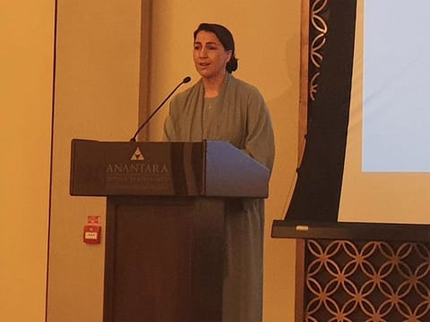 Mariam Al Mheiri, UAE Minister for Climate Change and Environment, speaking at a special event organised by Emirates Foundation on “Introducing Ne’ma – the UAE’s new collaborative approach to reducing food loss and waste” in Abu Dhabi on Wednesday.