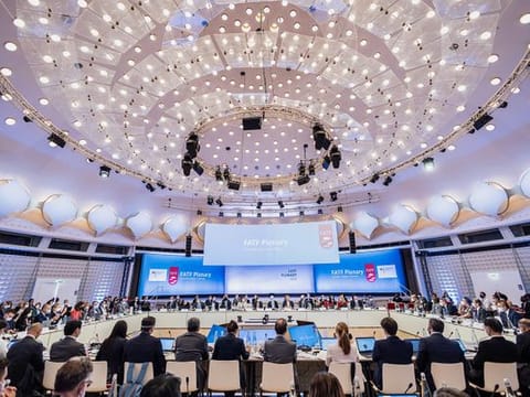 A meeting of the task force is underway at the Congress Centre in Berlin, Germany, on June 17, 2022.  