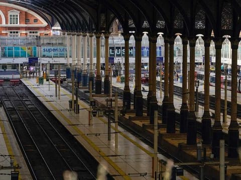 A near empty Liverpool Street station, in London, Tuesday, June 21, 2022.  