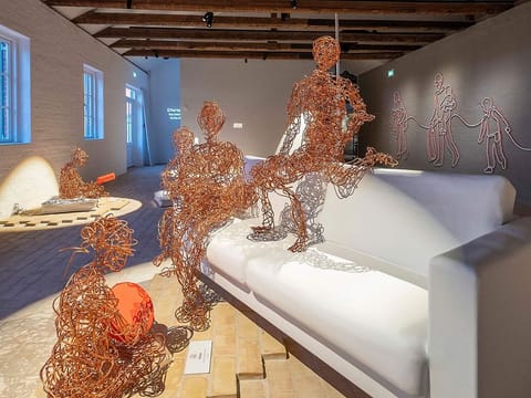 Installations inside Flugt, (the Danish word for escape) a new museum for refugee stories, in Oksboel, Denmark, Friday, June, 24, 2022. 