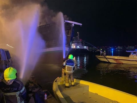 The blaze was in a dhow loaded with cars