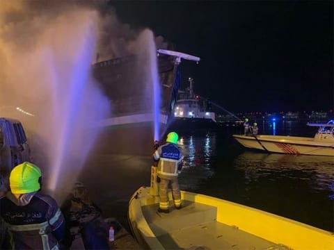 The blaze was in a dhow loaded with cars
