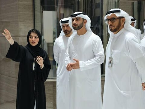 Sheikh Mansoor bin Mohammed during his visit to GDRFA Dubai to preside over the  Dubai Border Security Council. He is accompanied by Lieutenant-General Mohammed Ahmed Al Marri, Vice Chairman of the Council (right). 