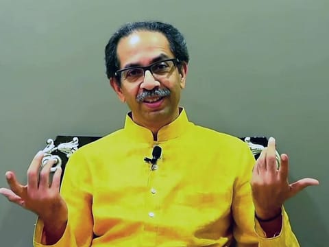 Maharashtra Chief Minister and Shiv Sena leader Uddhav Thackeray addresses people in Mumbai on June 29, 2022. 