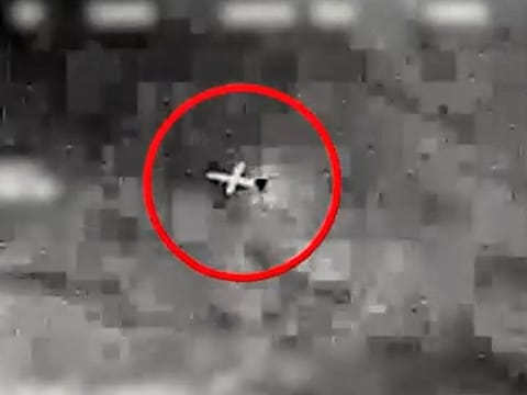 Picture shows interception by the Israeli army of a drone launched by Lebanon's Hezbollah that was headed towards an offshore gas field in the Mediterranean. 