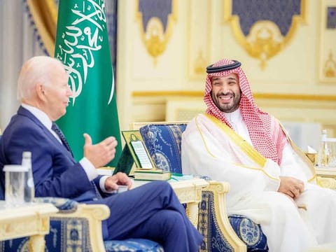 Saudi Arabia's Crown Prince Mohammed bin Salman (right) and US President Joe Biden in Jeddah, Saudi Arabia 