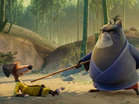 Hank (left, voice of Michael Cera) and Jimbo (Samuel L. Jackson) in “Paws of Fury: The Legend of Hank.”