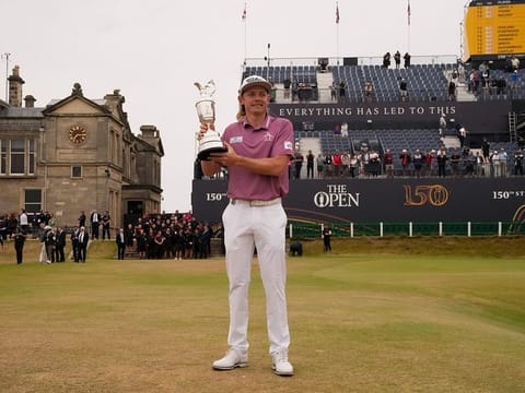 Cameron Smith of Australia shows off the claret jug trophy after winning the British Open golf championship on the Old Course at St. Andrews, Scotland - a venue steeped in tradition and history.