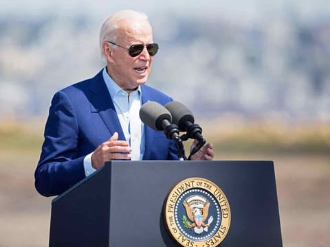 US President Joe Biden in Somerset, Massachusetts. 