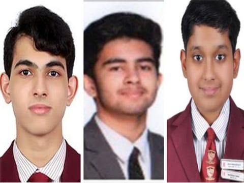 (L to R) Liam Pimenta from The Millennium School Dubai, Atharva Tyagi of Asian International School, Al Ruwais; and Aryan Muraleedharan from The Millennium School Dubai were among some of the best performing students in the UAE in the Class 12 results under the CBSE