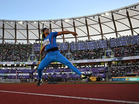 A track & field elite: Neeraj Chopra in action during the javelin final of World Athletics at Eugene, Oregon in US on Sunday.