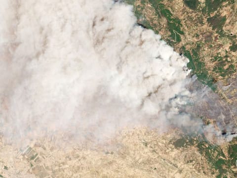 A satellite view during a wildfire in Ouazzane, Morocco in this handout image July 14, 2022.