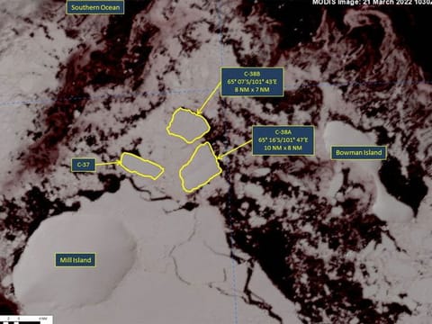  NASA Modis satellite image of an Antarctic ice shelf taken March 21, 2022 in this handout image obtained March 25, 2022.