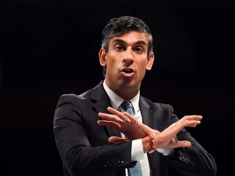 Britain’s Conservative Party leadership candidate Rishi Sunak speaks during a hustings event, part of the Conservative party leadership campaign, in Cheltenham, Britain, on August 11, 2022. Sunak’s tactics have often seemed all wrong for this race; more suited to a general election. 
