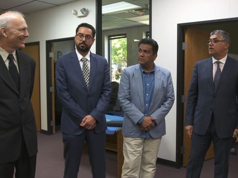 Dr Abdulla Al Mandous (extreme right) with Dr Bradley Baker (extreme left) and members of the UAEREP delegation in Boulder, Colorado, USA