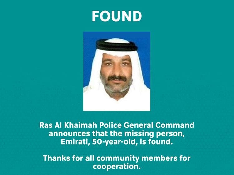 RAK Police post on missing man found 