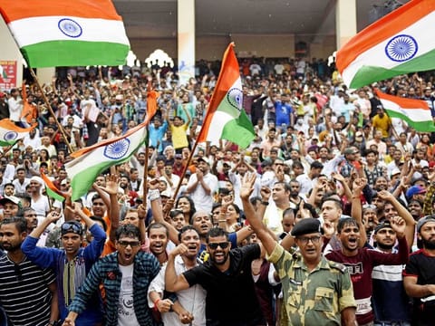 Spectators at the Beating the Retreat ceremony during India’s Independence Day celebrations on August 15, 2022, at the India-Pakistan Wagah border post, about 35km from Amritsar. 