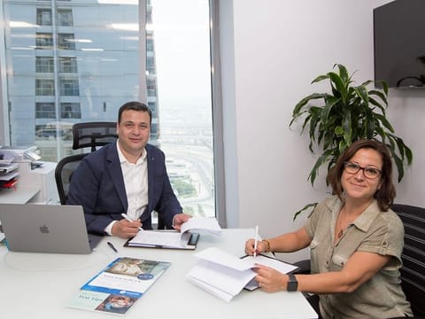  Clint Khan, Director of Y-Axis Middle East DMCC, with Ipek Aydin, Head of PTE for the Middle East & North Africa