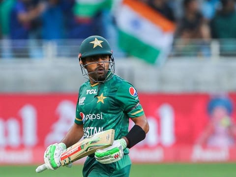 Pakistan skipper Babar Azam walks back to the pavilion after being dismissed in the DP World Asia Cup opener against India at Dubai International Stadium on Sunday.