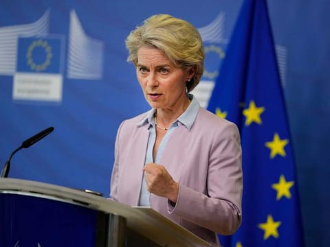 European Commission President Ursula von der Leyen speaks during a media conference at EU headquarters in Brussels, Wednesday, Sept. 7, 2022. 