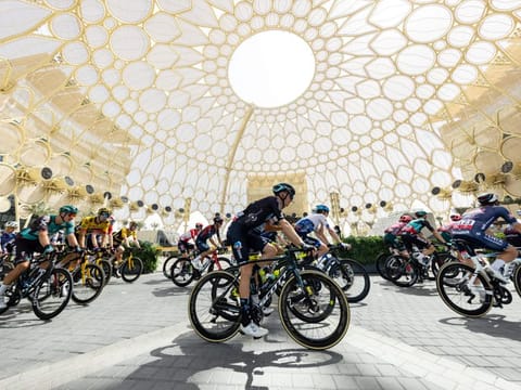 Contestants during the UAE Cycling Tour at Al Wasl, Expo 2020 in Dubai.