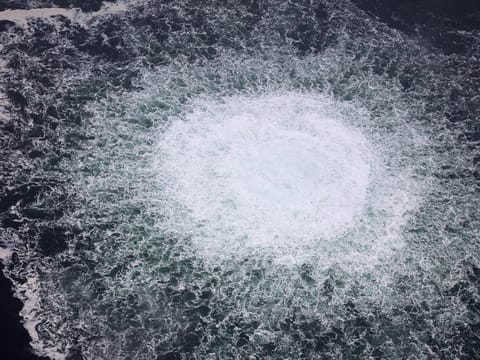 A gas leak from Nord stream 1 is seen in the Swedish economic zone in the Baltic Sea in this picture taken from the Swedish Coast Guard aircraft. 