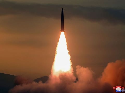 File image used for illustrative purposes only: A missile test at an undisclosed location in North Korea.