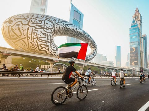 People will cycle past the Museum of the Future, Dubai Water Canal and Burj Khalifa, among other landmarks 
