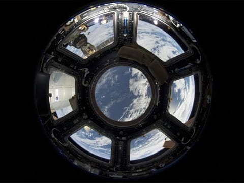 A view of Earth from the Cupola on the earth-facing side of the International Space Station.