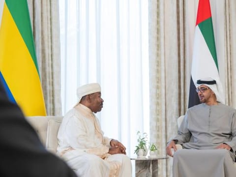 Sheikh Mohamed bin Zayed Al Nahyan meets with Ali Bongo Ondimba, President of Gabon at Al Shati Palace in Abu Dhabi
