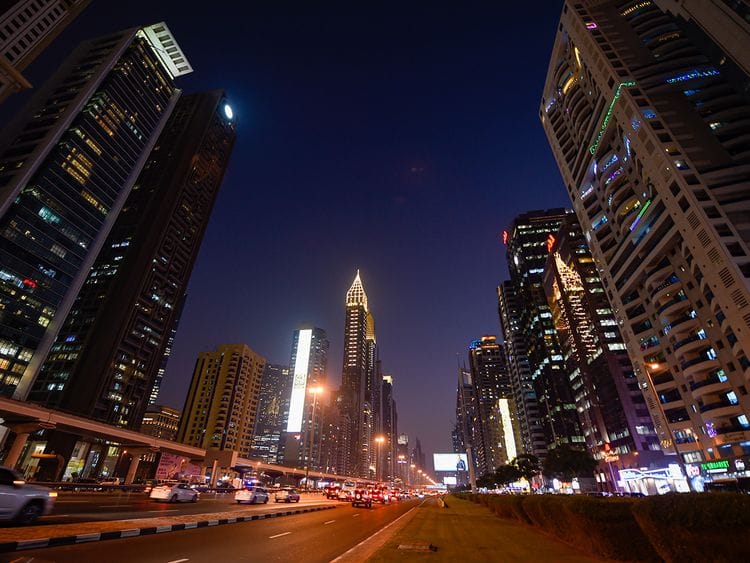 STOCK Dubai Skyline Sheikh Zayed road