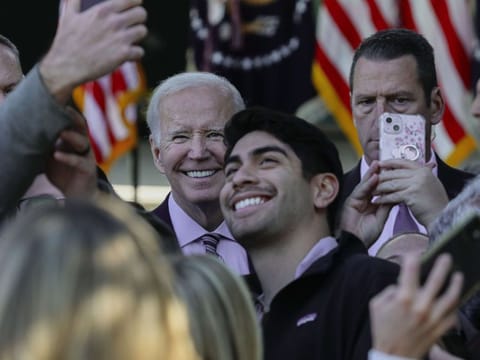 US President Joe Biden at ViaSat on November 4, 2022 in Carlsbad, California.  
