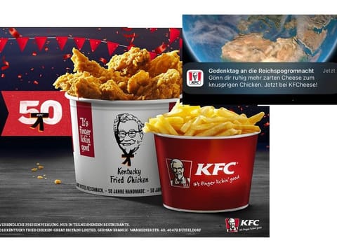A mobile push alert sent by KFC Germany promoting its products with anti-Jewish message forced the company to apologise.