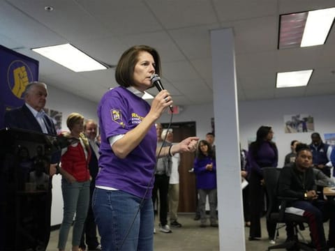Sen. Catherine Cortez Masto, D-Nev., speaks at a campaign event Tuesday, Nov. 8, 2022, in Las Vegas. 