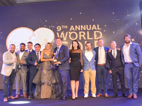 General Manager, The Els Club, Tom Rourke with his team collecting their award at the recent World Golf Awards in Abu Dhabi