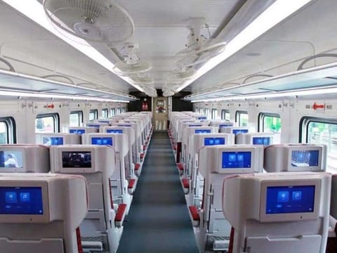 The interior of one of the 40 modern passenger coaches that Pakistan Railways received from China.
