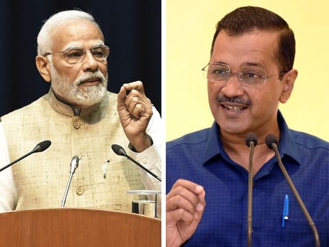  Narendra Modi, India's Prime Minister (L) and Arvind Kejriwal, Delhi Chief Minister (R) 