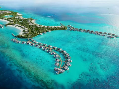 The Indian Ocean resort stretches across three private islands on Bolidhuffaru Reef in South Male Atoll