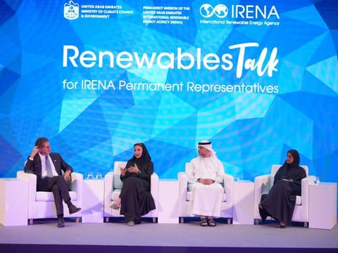 (from left) Francesco La Camera, IRENA director-general; Dr Nawal Al Hosany, permanent UAE representative to IRENA; Majid Al Suwaidi, COP28 director-general; and Zainab Al Ali, head of outreach and stakeholder relations at Masdar
