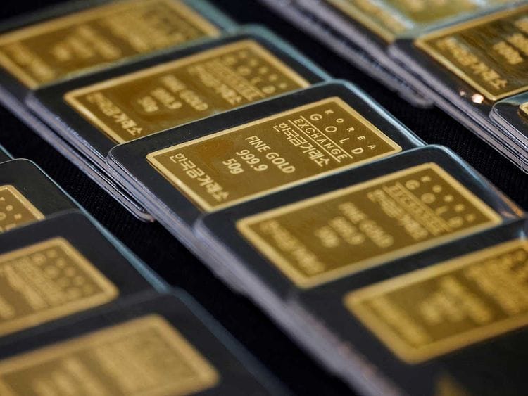 Gold bars are pictured on display at Korea Gold Exchange in Seoul, S