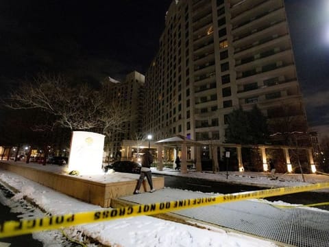 The scene after a fatal mass shooting at a condominium building in the Toronto suburb of Vaughan, Ontario, Canada December 19, 2022. REUTERS/Carlos Osorio
