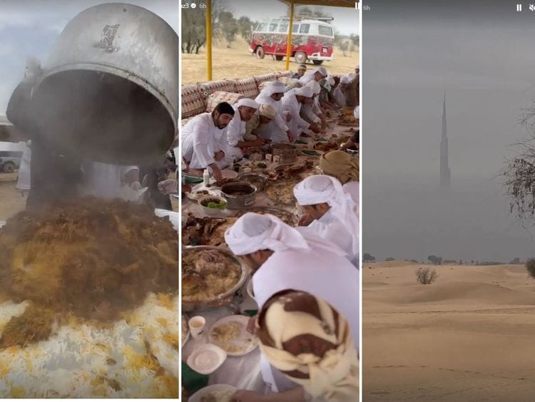 Sheikh Hamdan enjoys a picnic in the Dubai desert