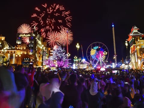 Each of the seven countries' midnights had its own dedicated countdown and signature Global Village firework display.