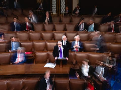 Representative Matt Rosendale, a Republican from Montana, nominates Representative Byron Donalds, a Republican from Florida, for Speaker of the House during a meeting of the 118th Congress in the House Chamber at the US Capitol in Washington, DC, US, on Thursday, January 5, 2023. 