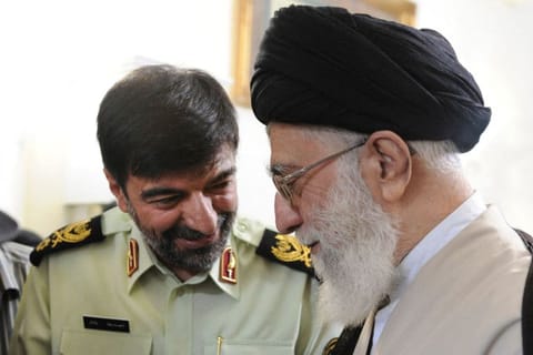 This handout picture provided by the office of Iran's Supreme Leader Ayatollah Ali Khamenei on January 7, 2023 shows him meeting with the newly-appointed police chief General Ahmad-Reza Radan in Tehran.  