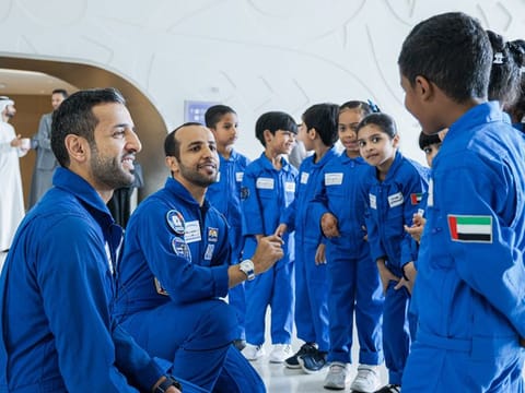 (from left) Al Neyadi and Al Mansoori fielded questions from children during the interaction