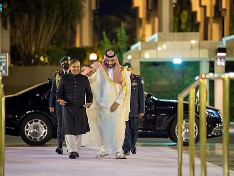  Saudi Arabia’s Crown Prince and Prime Minister Mohammad bin Salman with Pakistan Prime Minister Shebaz Sharif in a file photo.