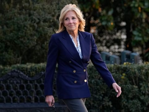 First lady Jill Biden walks out of the White House in Washington, Wednesday, Jan. 11, 2023, as she and President Joe Biden prepare to board Marine One.