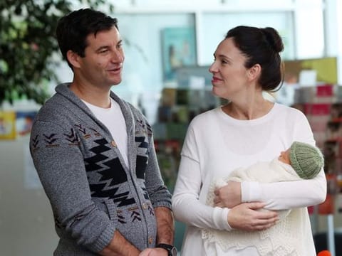 New Zealand Prime Minister Jacinda Ardern and partner Clarke Gayford pose with their baby daugther Neve Te Aroha Ardern Gayford outside the hospital in Auckland on June 24, 2018. Ardern, who she will resign next month, showed what it took to be a leader and a parent, and how eventually it took so much that she could not in good conscience continue doing it, not in the way she would have liked. 