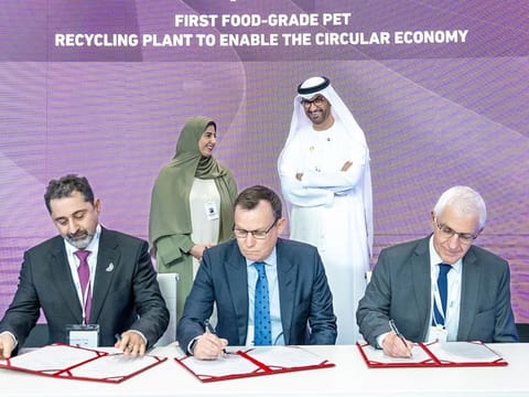 Sheikha Shamma bint Sultan bin Khalifa Al Nahyan and Dr Sultan Ahmed Al Jaber during the MoU signing ceremony  A Memorandum of Understanding (MoU) in Abu Dhabi